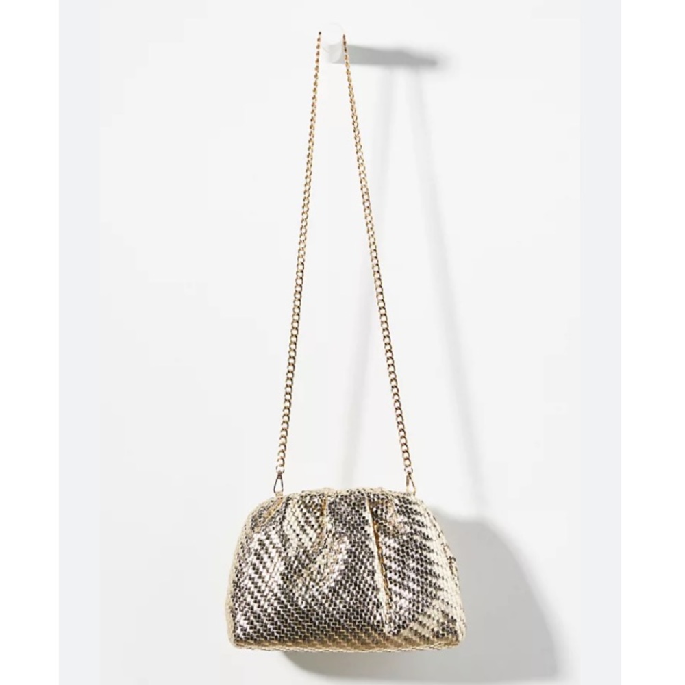Anthropologie Metallic Gold and Black Mesh Chain Crossbody Bag
